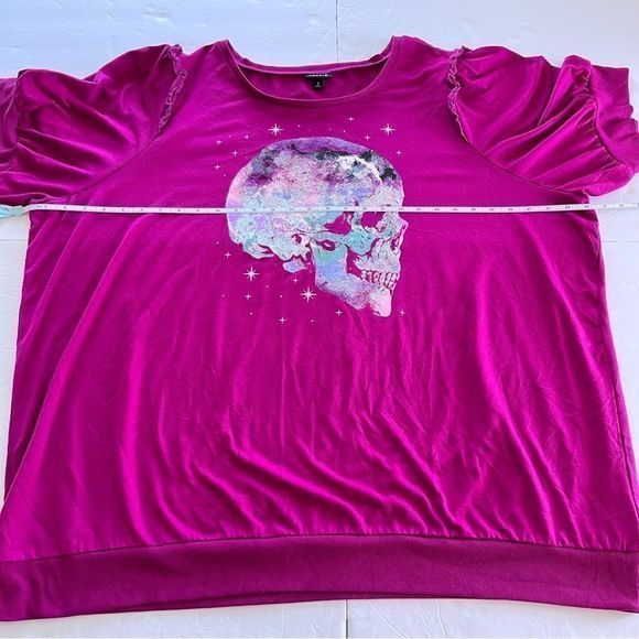 Torrid French Terry‎ Short Sleeve Purple Skull Lightweight Sweatshirt 5X - Picture 10 of 12